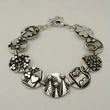 经典简约纪念手链，饰有房屋、猫咪、花朵等元素，女士手链，礼品及纪念品 - 銀色 - 查看 1