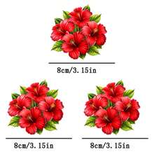 1片/2片/3片装鲜艳红色花朵热转印贴片，持久耐用，适用于DIY T恤、连帽衫、牛仔裤、卫衣、背包、夹克、手提包、枕头等。 - 3PCS-S - 查看 1