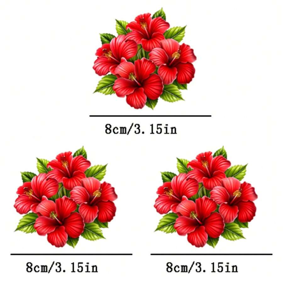1片/2片/3片装鲜艳红色花朵热转印贴片，持久耐用，适用于DIY T恤、连帽衫、牛仔裤、卫衣、背包、夹克、手提包、枕头等。 - 3PCS-S - 查看 1