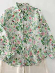 女士全幅印花活泼俏皮衬衫，春季款 - 淡綠色 - 查看 2