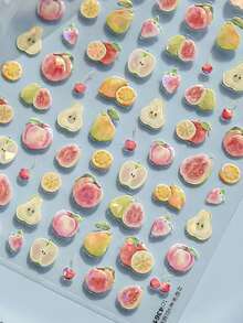 1pc 5D Nail Sticker, Sweet Pink Laser-Gloss Peach Fruit Nail Decal, Soft Embossed Self-Adhesive Nail Sticker, Cute Fruit Nail Art Slider. Nails - Multicolor - View 4