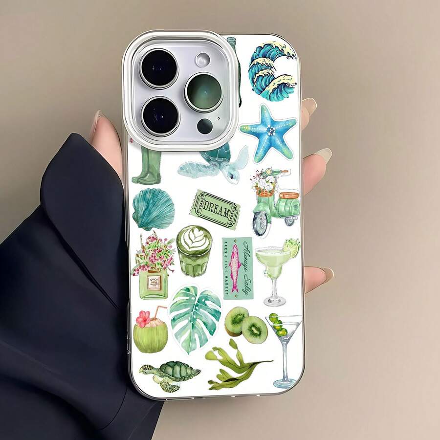 Funda para teléfono con diseño de vida marina tropical, compatible con 17, 16 Pro Max, 15 Pro Max, 13 y 12. Fabricada en TPU, con bordes suaves y resistentes a caídas, es cómoda de sostener y tiene un diseño simple y elegante. Es un regalo ideal para familiares, amigos, seres queridos, novios/novias, y para festividades y aniversarios. - Blanco - Ver 1