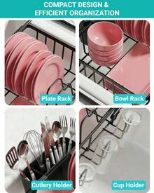 Expandable Over The Sink Dish Drying Rack, Stainless Steel Dish Rack In Sink, Kitchen Sink Drain Strainer With Utensil Holder & Cup Holders, Counter Space Saving & No Assembly Needed, Black - Black - View 7