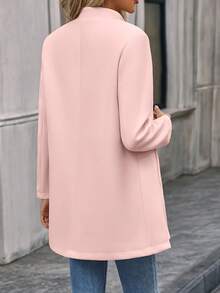 Mid-Length Stand-Up Collar Blazer, Women's Professional Solid Color Coat - Hồng - Xem 2