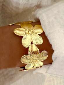 8 peças/7 peças/1 peça Conjunto de Pulseiras Vintage Elegantes de Girassol Esculpidas com Textura de Metal Martelado, Ajustáveis, Uso Simples e Multicamadas, Adequado para Mulheres, Festa de Praia de Verão, Festival de Música, Presente de Encontro, Joias para Uso Diário - Ouro amarelo - Visão 4