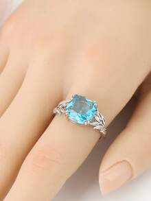 1 Fashionable Sea Blue Square Zirconia Silver Vine Ring, Personalized And Versatile, Suitable For Women To Wear On Any Occasion, Can Be Given As A Gift To Friends Or Lovers - Personalized Rings - View 5