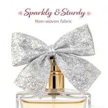 Silver Glitter Mini Xmas Bows 48 Pack - Holiday Hanging Sparkle Decor For Christmas Trees & Garlands - Silver - View 2