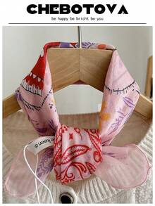 1条女士纹理小围巾/手帕/头巾，多功能印花亚麻围巾/颈巾/手帕，欧美风格，适合夏季沙滩裙 - 彩色 - 查看 34