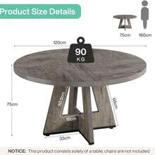 LITTLE TREE Farmhouse Dining Table, 120 Cm Round Dinner Table For 4, Rustic Wood Dining Room Table For Home Dining Room Living Room (Easy Assembly) - Grey - View 2
