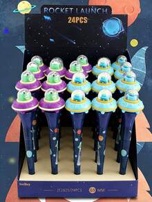 1支/18支装 返校创意 Del 飞碟减压旋转笔，0.5毫米飞碟设计，可旋转，情人节文具，派对礼物，学生用品，奖励笔 - 飛碟轉轉筆 - 查看 1