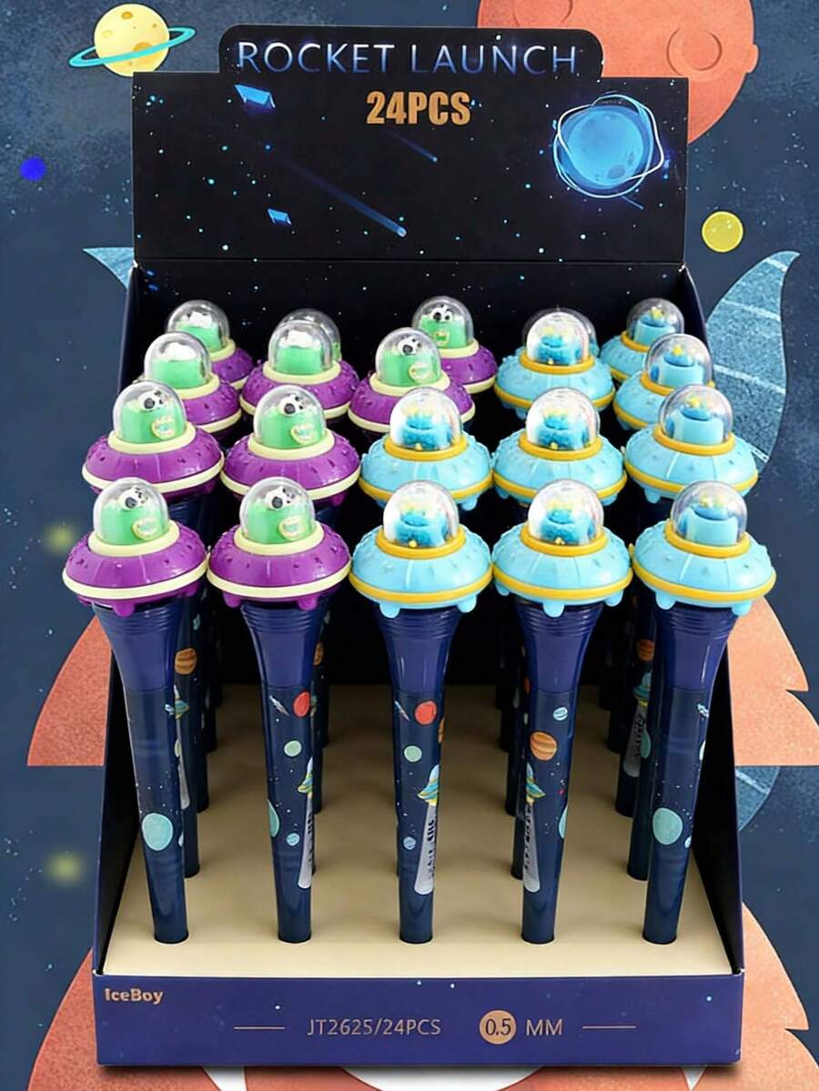 1支/18支装 返校创意 Del 飞碟减压旋转笔，0.5毫米飞碟设计，可旋转，情人节文具，派对礼物，学生用品，奖励笔 - 飛碟轉轉筆 - 查看 1