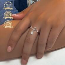 1枚小众高端925纯银合成锆石几何水滴流苏开口戒指，适合度假、派对、婚礼等场合。 - 銀色 - 查看 7