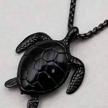 男士时尚合金海龟吊坠项链，动物饰品 - 黑色 - 查看 3
