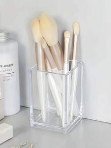 1/2 piezas Soporte acrílico para bolígrafos, organizador de escritorio transparente, taza de bolígrafos cuadrada linda y femenina, caja de almacenamiento de papelería para estudiantes, adecuada para brochas de maquillaje, delineadores, lápices labiales, sombras de ojos, etc. - Ligero y fácil de usar - Multicolor - Ver 2