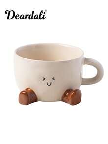 DearDali 1个可爱脚印笑脸陶瓷咖啡杯,卡通设计,适合居家、办公、盛装拿铁、摩卡、热巧克力、咖啡、茶、牛奶,也适合聚会、派对等场合,是有趣的生日/节日礼物。 - 彩色 - 查看 12