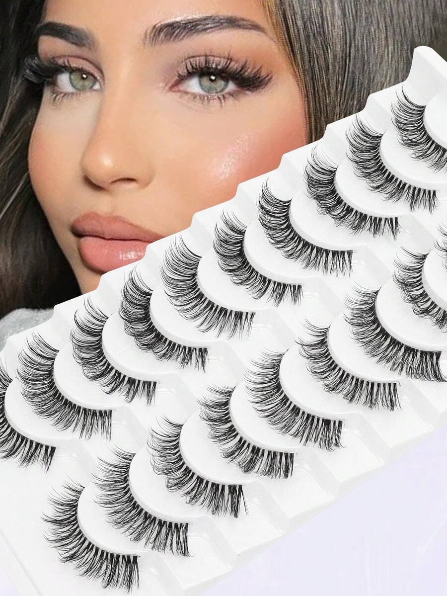 False Eyelashes 10 Pairs Cat Eye-Lashes 3D Faux Mink Lashes,Spiky Wispy Natural Long Faux Mink Lashes Strips Soft & Reusable Makeup Professional Fake Eyelashes - Cat Eye Lashes - View 1