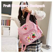 Strawberry Embroidery Backpack For Girls - Cute Lace Pink School Bag For Teen Students, Kawaii JK Fashion Satchel For Daily Use & Campus Style - Hồng - Xem 2