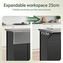 SoBuy FKW71 Kitchen Island With 4 Hidden Wheels, Kitchen Trolley With Extendable Worktop, Kitchen Cabinet, Serving Trolley, Wood, WDH Approx.: 115x92x46-71cm - Black - View 5