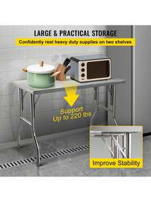 Commercial Worktable Workstation 48 X 24 Inch Folding Commercial Prep Table, Heavy-Duty Stainless Steel Folding Table With 661 Lbs Load, Kitchen Work Table, Silver Stainless Steel Kitchen Island - 銀色 - 查看 4
