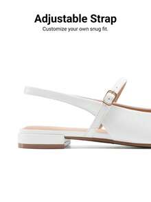 Women Slingback Pointed Toe Flats Mary Jane Ballet Flat With Buckle Strap Low Heel Dressy Flats Modern Lady Chic Shoes - 白色 - 查看 7