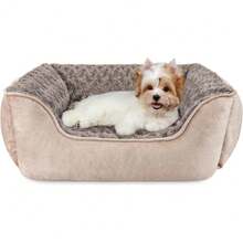Cama Rectangular Ortopédica para Perros Grandes Medianos y Pequeños, Lavable a Máquina con Base Antideslizante, Sofá Cama Suave Transpirable y Duradera, Efecto Calmante para Mascotas, Varios Tamaños Disponibles Color Beige - S (20" x 19" x 6") + Beige - Ver 1