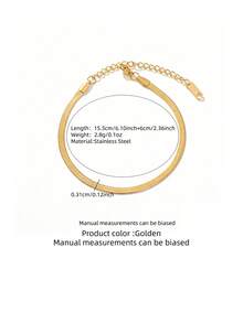 1条简约男女通用不锈钢蛇骨链手链，时尚扁平链手链，高品质电镀，防褪色，简约优雅，适合男女日常佩戴，珠宝配饰 - 金黃色 - 查看 2