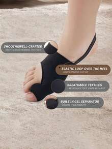1 Pair Adjustable Elastic Black Toe Separator Socks, Unisex Invisible Big Toe Socks - Suitable For Night Use, Hiking, Camping, Perfect Gift For Christmas And New Year - Black - View 2