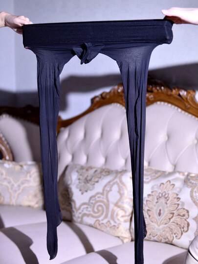 Men's Deep Crotch Seamless Stockings, Black Sexy Ultra-Thin Transparent Plus Size Pantyhose, Summer