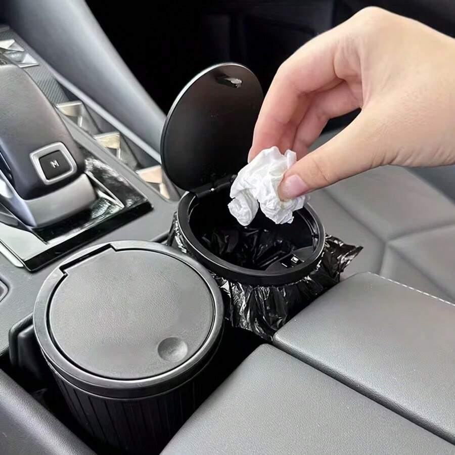 High Quality Round Car Trash Can With Lid, Car Garbage Storage Box, Designed To Fit Most Cup Holders And Armrests, Suitable For Car Storage, Home, Road Trips And Family Outings, An Essential Accessory For Every Car Owner, Perfect Gift For New Drivers And Road Trip Enthusiasts, Car Interior Decor Accessory