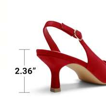 Women's Kitten Heels Slingback Pumps Closed Pointed Toe Low  Stiletto Heels Party Wedding Sexy Casual Dress Shoes - 紅色 - 查看 5