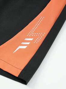 1pc Men's Black & Orange Shorts, Comfortable Soft Drawstring Waist Casual Beach Shorts, Suitable For Water Activities, Beach, Vacation, Pool, Summer - Black - View 10