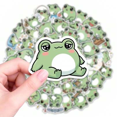 56Pcs Kawaii Frog Life Stickers- Green Frogs Reading, Drumming & Eating With Cute Expressions, Cute Vinyl Decals For Journal, Laptop & DIY Crafts