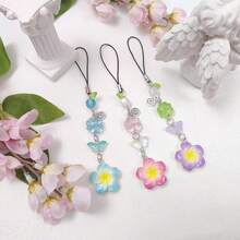 Y2K Cute Phone Charms Set - Aesthetic Cherry,Flower, Butterfly & Star Cell Phone Straps, Kawaii PhoneAccessories For Bag Keychain, , Camera Decor - 藍粉紅紫花 - 查看 3
