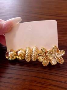 4-8 Paar Ohrringe Set in Goldoptik für Damen, von strukturiertem Metall bis hin zu 3D Blumendesigns, jedes Paar hat eine feminine Note, matte und glänzende Oberflächen kombinieren sich, um Ihren Look sofort aufzuwerten, geeignet für den täglichen Gebrauch oder glanzvolle Anlässe, hochwertiges Schmuckstück, das für stilvolle Damen unverzichtbar ist - Gold - Übersicht 4