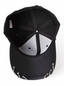 Mũ lưỡi trai kiểu dáng tối màu trang trí bằng kim loại với vòng sắt và tua rua, mũ chống nắng đôi. - màu đen - Xem 8