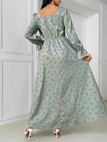 Elegant Apricot A-Line Cinched Waist Flare Sleeve Dress Maxi Satin Women Outfit Fall Cloth For Women, Spring /Summer - Multicolor - View 4