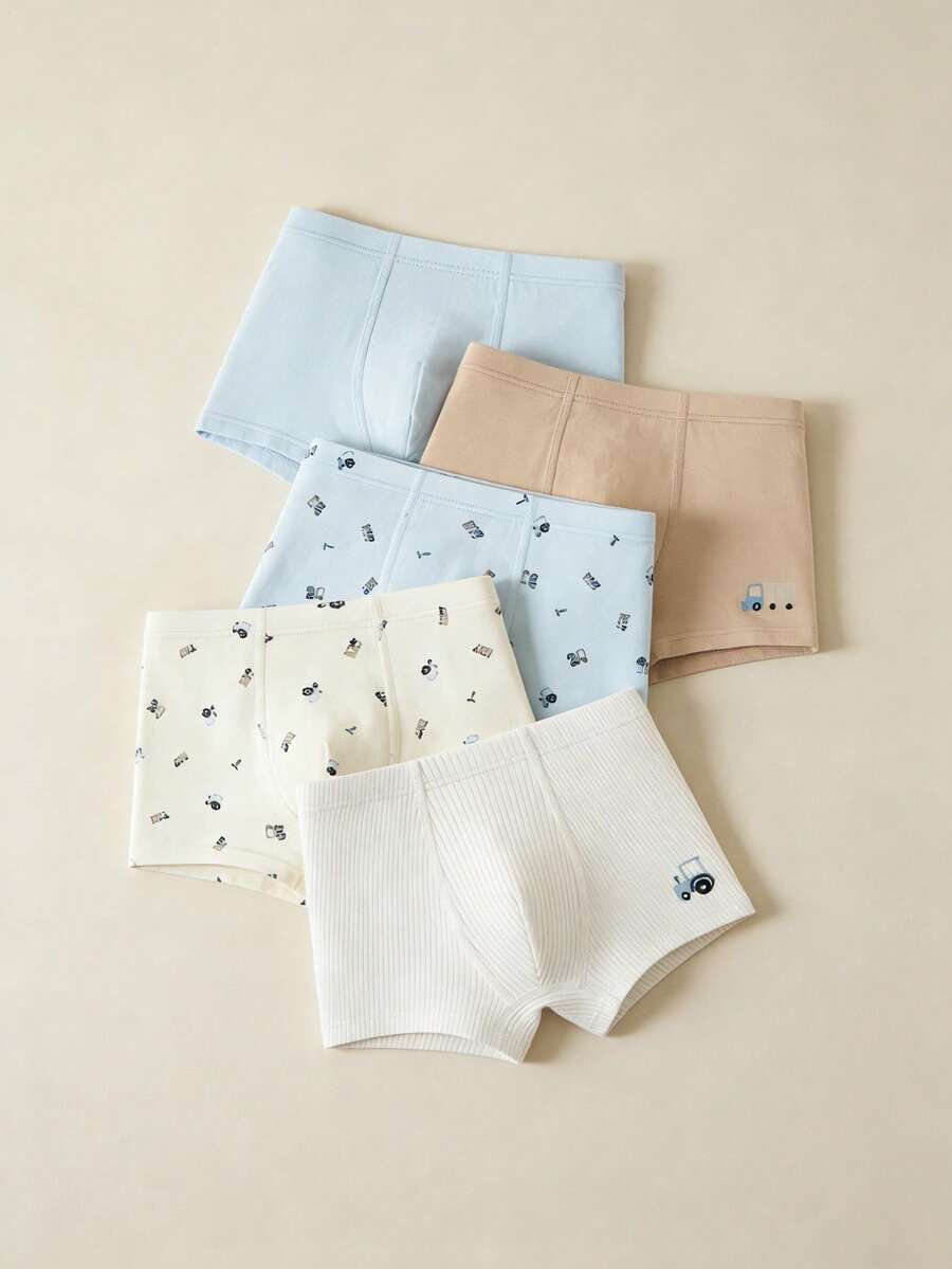 mini bala 5条装男童纯棉三角裤，透气抗菌，柔软亲肤，不易卷边 - 粉紅藍 - 查看 1