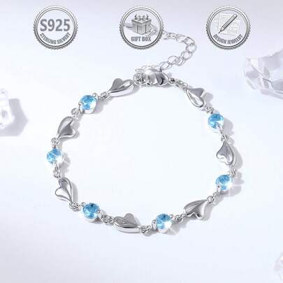 1pc Elegant & Fashionable 925 Sterling Silver Heart Shaped Cubic Zirconia Bracelet, Suitable For Daily Wear, Banquet, Party, Holiday, Date, Gift