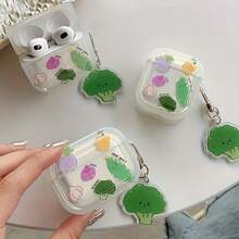 Cute Vegetable Cartoon Design Protective Case Compatible With Apple Bluetooth Earphones, Anti-Scratch And Anti-Drop Cover - Clear - View 1