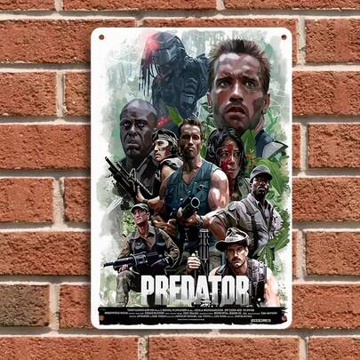 1 pieza Placa de pared de metal con tema de la película clásica Predator, decoración de hogar de estilo vintage para sala de estar, estudio, bar, exhibición de arte, artesanía de metal de alta calidad y coleccionable