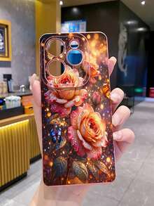 1个玫瑰蝴蝶UV印刷防摔手机壳，兼容三星/Galaxy/Infinix/Redmi/OPPO/VIVO/Realme安卓机型 - 粉色 - 查看 1