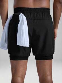 Quần short thể thao nam, quần short 2 trong 1 có lớp lót, quần short thường ngày mùa hè, đồ tập thể dục, quần short tập thể dục màu đen, quần short thể thao màu đen, quần short tập thể dục nam - màu đen - Xem 8