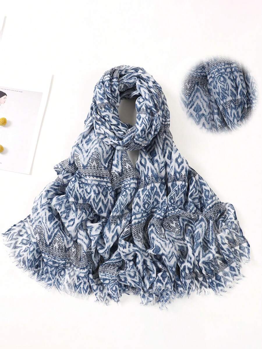 1pc Women's Casual Geometric Pattern Elegant Soft Pastel Blue Lightweight Scarf/Headscarf, Suitable For Dates, Daily Wear, Parties, Travel, Beach, Outfits - Multicolor - View 1