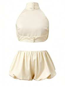 Women's Y2k Two Piece Mini Skirts Sets Sleeveless Backless Ruched Halter Crop Top Low Rise Skirt Summer Outfits Set Club Party Wear - White - View 2