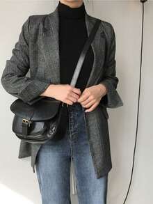Popular Item: Glen Check Tailored Jacket / Suit Jacket Loose Blouson - Xám - Xem 6