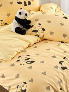 Panda Pattern Cotton Duvet Cover Set – 70% Cotton, Made In Turkey - Yellow - View 3