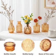 Tomnk 18pcs Glass Bud Vase Set, Bulk Amber/Clear Mini Vintage Flower Vases For Outdoor Table Centerpieces, Spring Decor Small Vases For Home Wedding Patio Garden Party Decor, Mother's Day Decor, Ideal Mother's Day Gift - 18件 - 查看 5