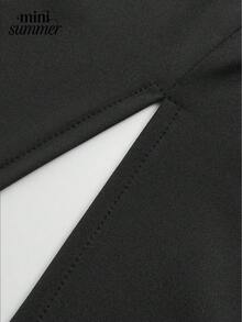 优雅女士高腰弹力修身中长裙，春夏纯色正式半身裙，柔软修身，休闲派对装扮，适合婚礼宾客、毕业典礼、商务办公、度假等场合。 - 黑色 - 查看 7