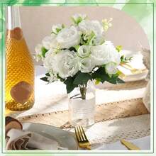 Geosar 2 Bundles Artificial Peonies Flowers Fake Silk Peony Bouquet Faux Peonies Flowers Bulk For Decoration Vase Floral Arrangements Wedding Party Table (White) - White - 查看 5