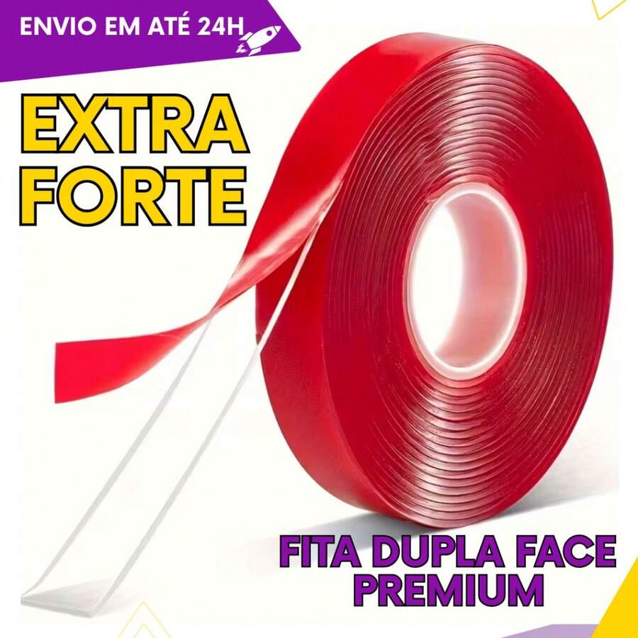Combo 4 Fita Adesiva Mágica Dupla Face Extra Forte Transparente Gel Auto Colante Massa Acrílica 4,5MM - KIT1 FITA DUPLA FACE TRANSP. - Visão 1